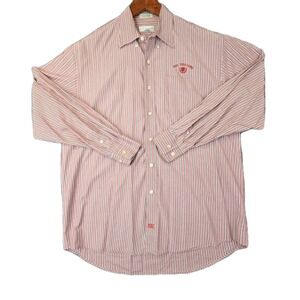 Vintage 1990s Cutter & Buck Men's Red & White Striped Button-Up Shirt Size Large